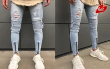 Ripped Zipper Jeans Men Slim Fit Mens Knee Holes Distressed Denim Joggers Skinny Pants Male 2018 Autumn Fashion Jeans O8R2 Ripped Zipper Jeans Men Slim Fit Mens Knee Holes Distressed Denim Joggers Skinny Pants Male 2018 Autumn Fashion Jeans O8R2
