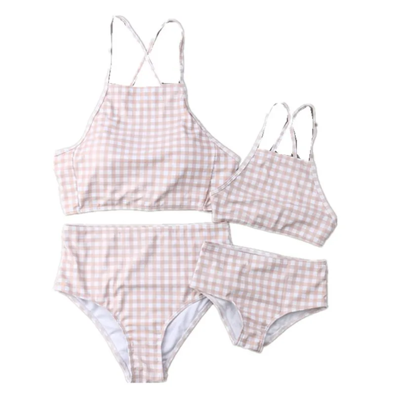 ITFABS 2019 Family Match mother and daughter Bikini set Pink Plaid