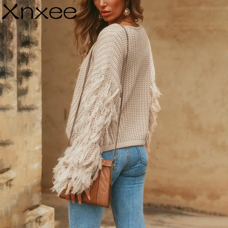 Xnxee Tassel knitted sweater women pullover loose Casual army green winter sweater female O neck 2019 autumn jumper pull femme Xnxee Tassel knitted sweater women pullover loose Casual army green winter sweater female O neck 2019 autumn jumper pull femme