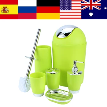 

6Pcs Bathroom Accessory Set Bin Soap Dish Dispenser Tumbler Toothbrush Holder