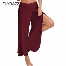 Women Sexy Side Split Wide Leg Pants High Waist Elastic Breathable Quick Dry Running Fitness Dancing Yoga Pants Plus Size S-5XL split side tie waist plaid wide leg pants