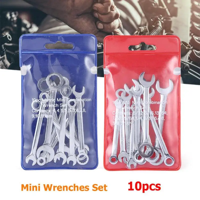 

Mini Metal Combination Offset Spanner 10pcs Wrenches Set Key Ring Spanner British Type / Metric Type For home maintenance