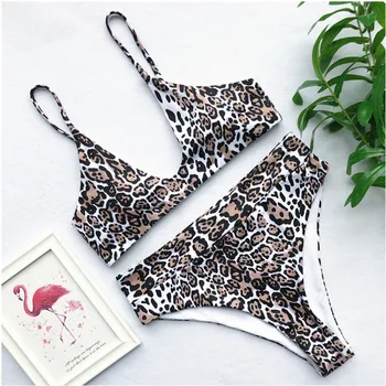 

2pcs Women Leopard Print Swimwear Bikini Bathing Triangle Swimsuit Ladies Sexy Bandage Beachwear Swimwear
