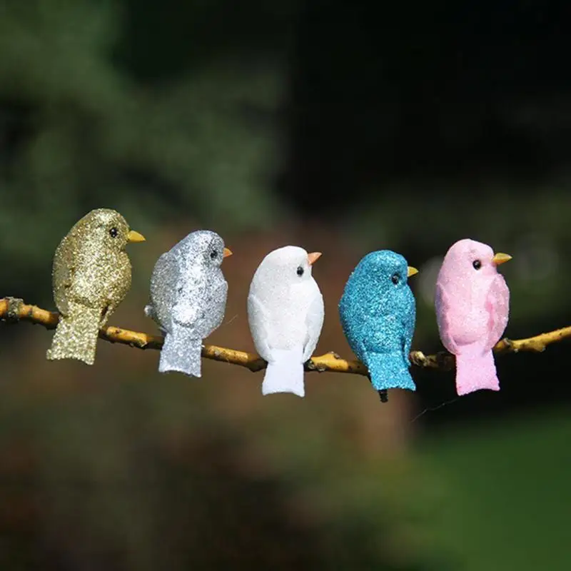 

12pcs Mini Foam Artificial Bird 5.2cm Bling Powder Foam Birds Figure Miniature Party Wedding Home Garden Decoration