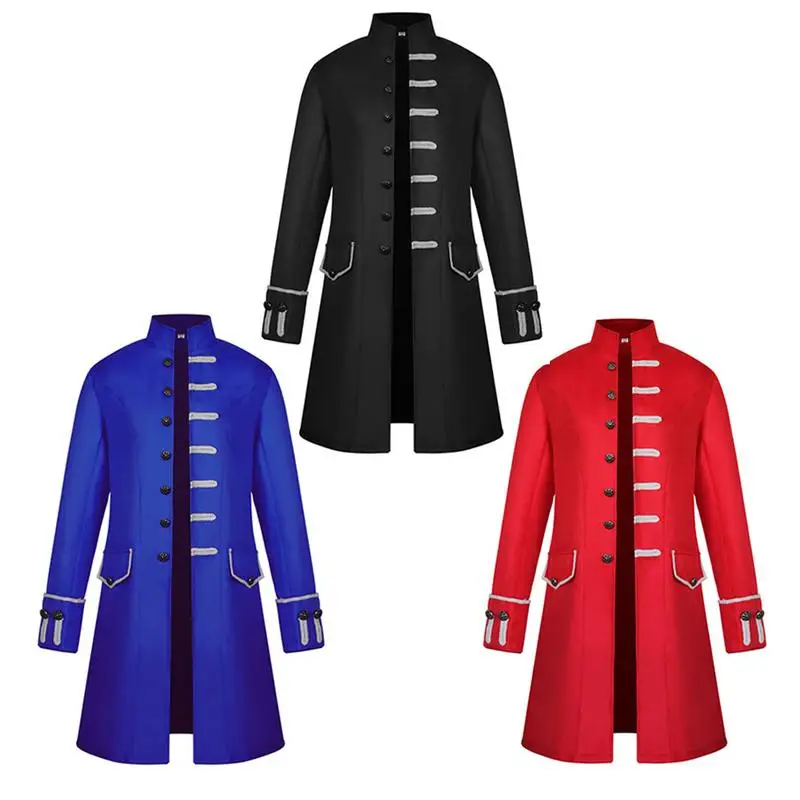 

Men's Vintage Coat Jacket Male Clothing Solid Color Fashionable Vintage Stand Collar Single-row Button Uniform Stage Jacket New