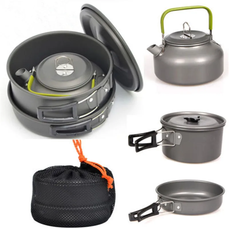 

Portable Outdoor Camping Walking Utensils Tea Pot Camping Cookware Picnic Set Of Pots Tourist Tableware Kettle Frying Handle Pan