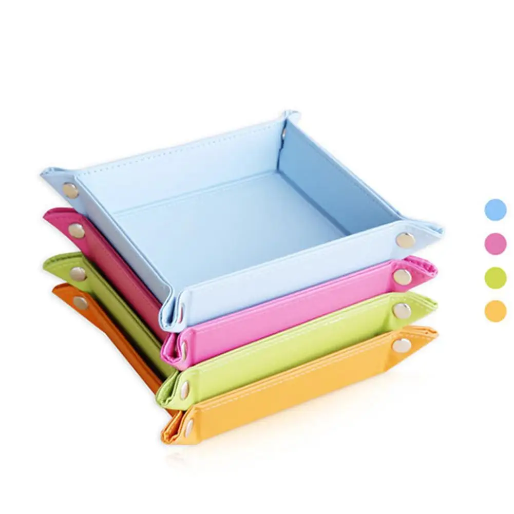 

Foldable Storage Box Faux Leather Dice Table Game Key Wallet Coin Tray Organizer