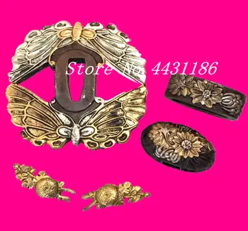 

Handmade Butterfly Theme Brass Sword DIY Set Fitting for Japan Samurai Sword Katana Nice Metal Crafts Tsuba+Menuki+Fuchi+Kashira