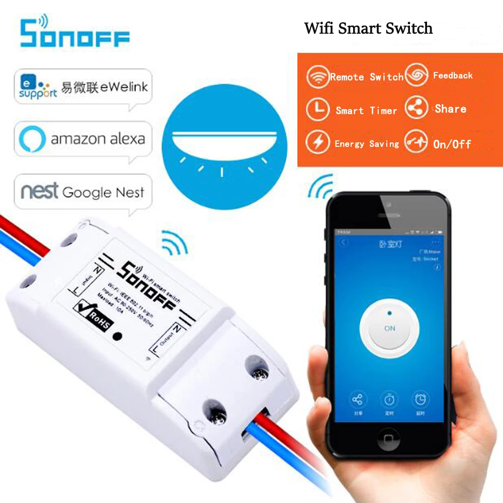 

Itead Sonoff Remote Control Wifi Switch Smart Home Intelligent Wireless Timer Universal Switch for Light Bulb Electrical Devices