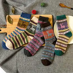 5 пар/лот Высокое качество для женщин мужчин зимние Винтаж Кролик Шерсть носки для девочек утепленные модные Лоскутные Ретро термо