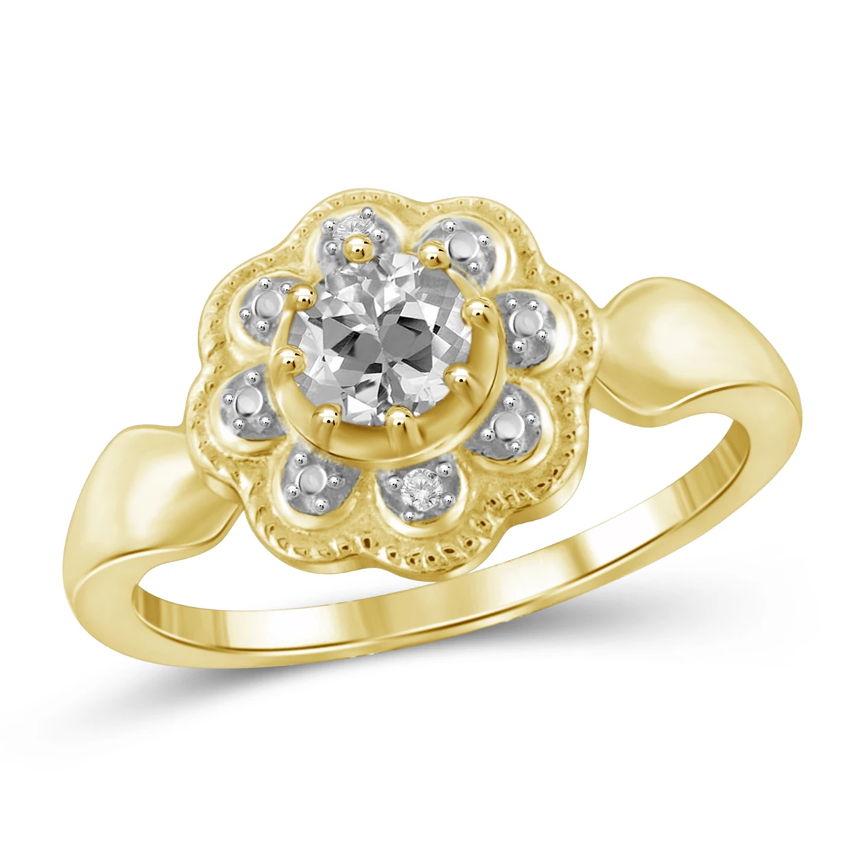 Jewelonfire 1/2 Carat T.g.w. White Blue Stone And Clear Accent Gold-colored Over Silver Flower Ring | Украшения и аксессуары