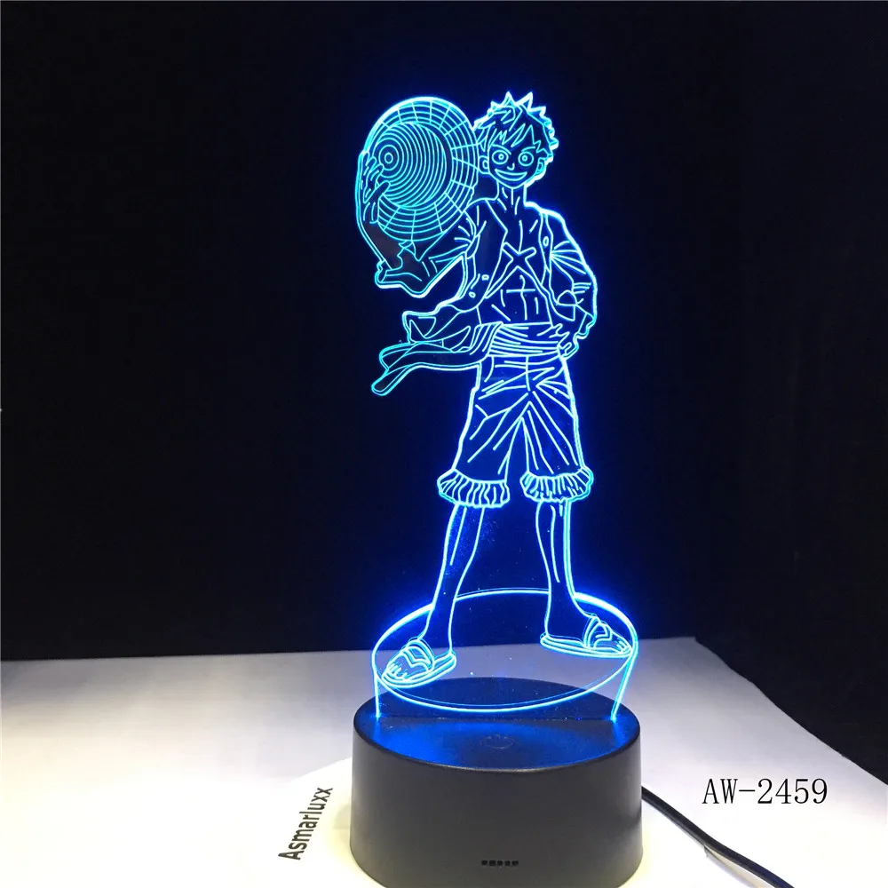 Одна деталь моделирование 3D Led сенсорная кнопка USB детский Настольный лампа, ночник Луффи Аниме светильник в спальню декор для сна подарки AW-2459