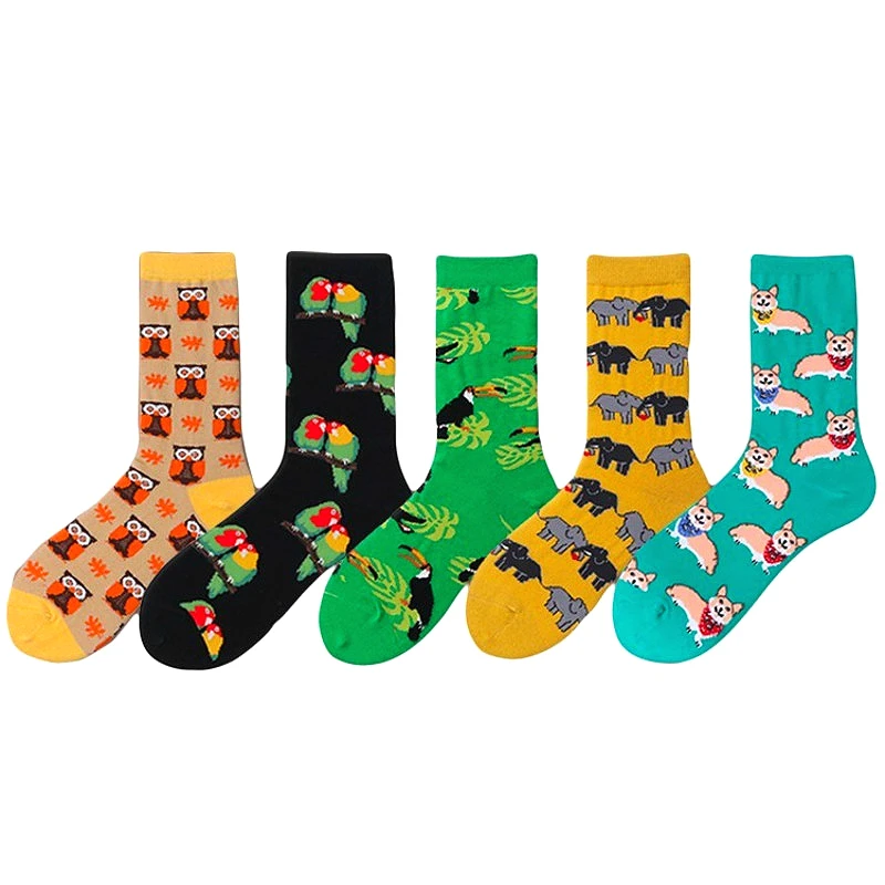 

Cute Animals Printing Pattern Socks Women Funny Art Korean Colorful Cartoon Parrot Dogs Owl Socks Kawaii Sokken Calcetines