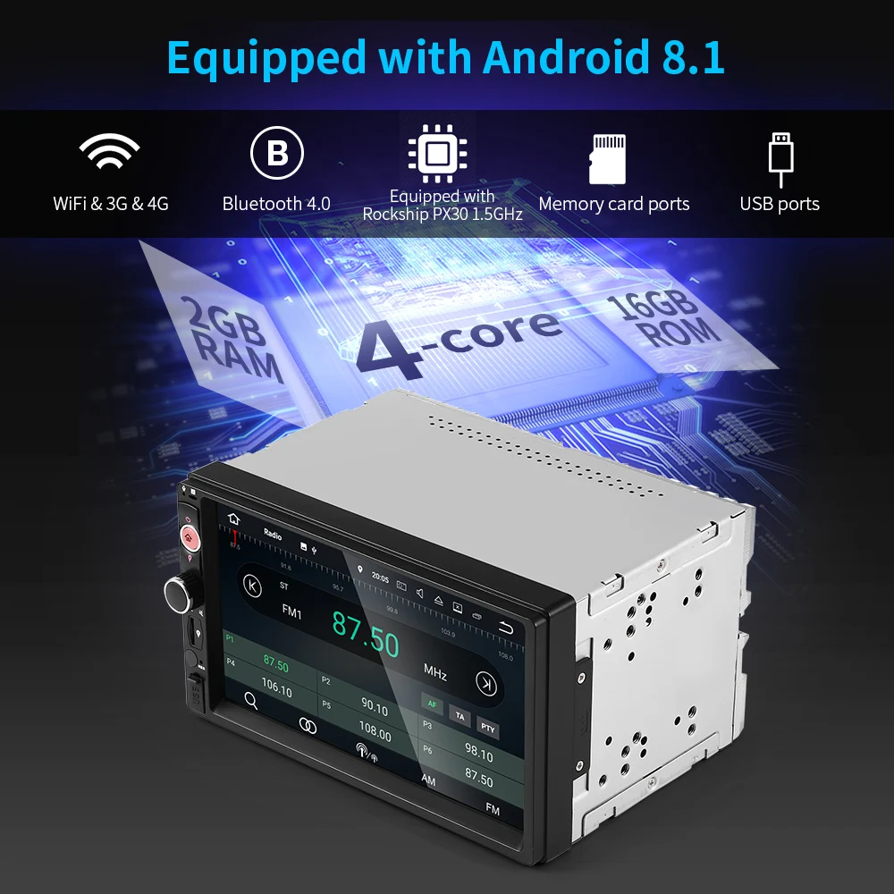 Best 2GB Android 8.1 Car Multimedia Player 4G WiFi GPS Navigation Car DVD Auto Radio Stereo Audio Bluetooth USB Video Mirror Link Cam 0