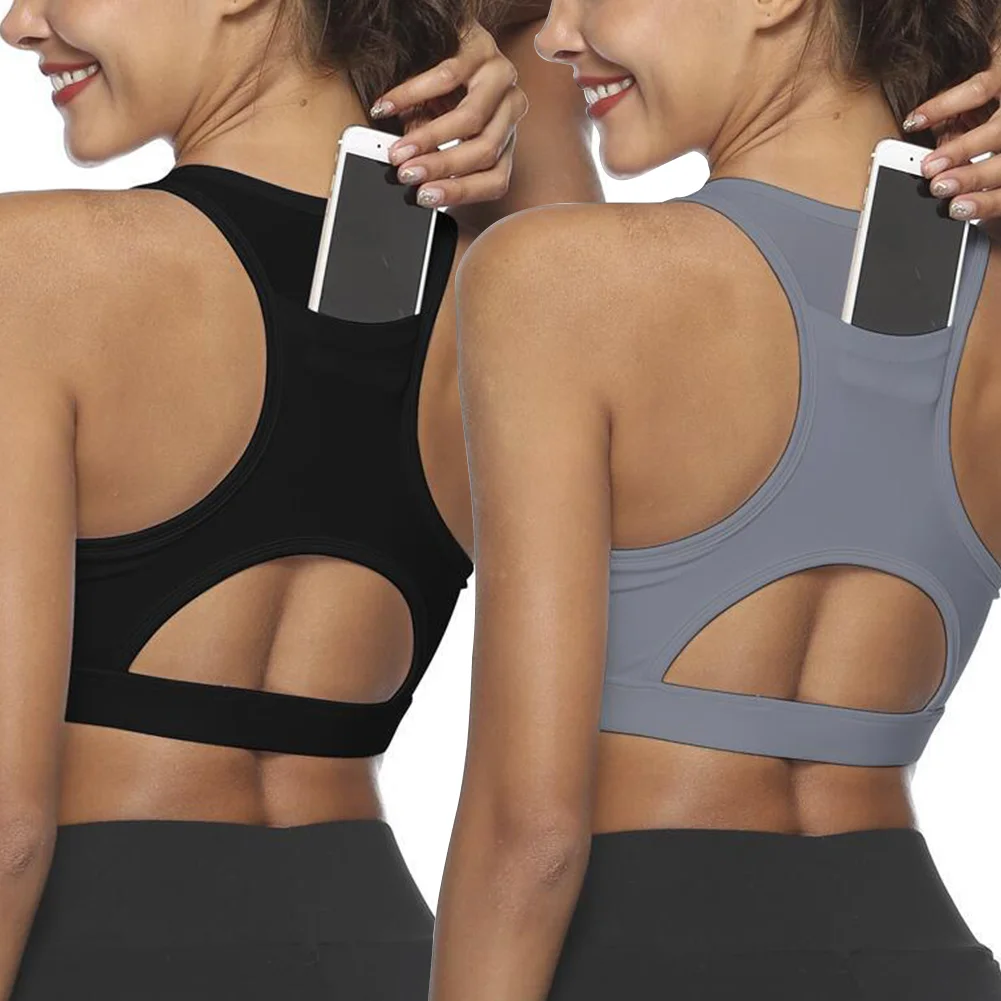 Women Workout Tank Top Gym Stretch Phone Pocket Hollow Yoga Sports Running Bra Padded Women Workout Tank Top Gym Stretch Phone Pocket Hollow Yoga Sports Running Bra Padded