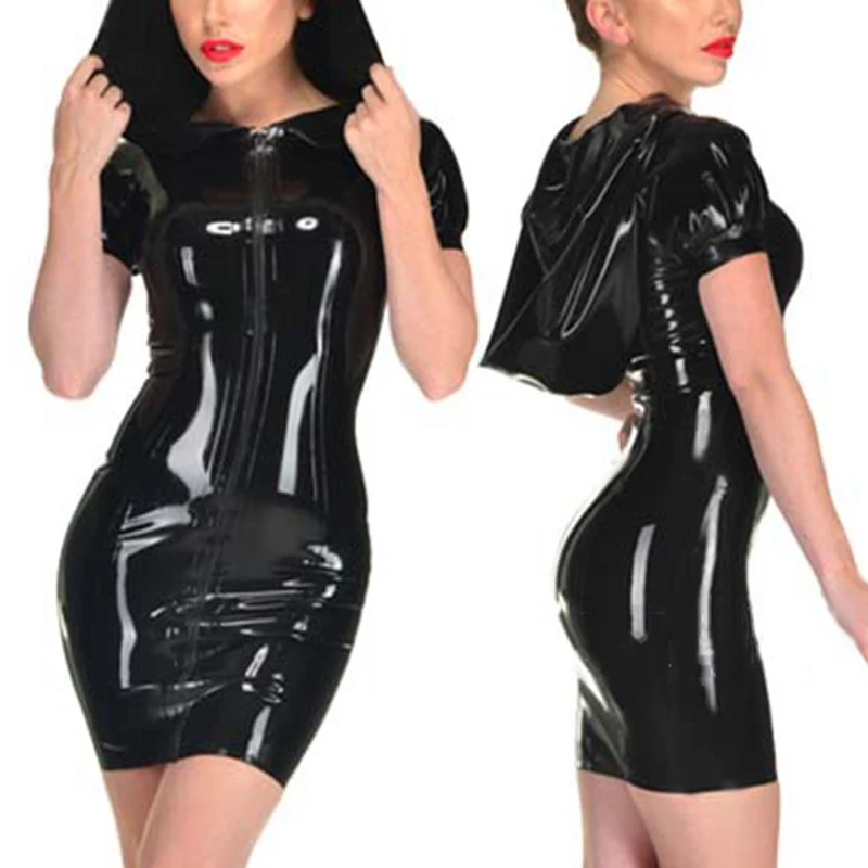 Женское сексуальное платье латекс Wetlook облегающее черное коктейльное мини