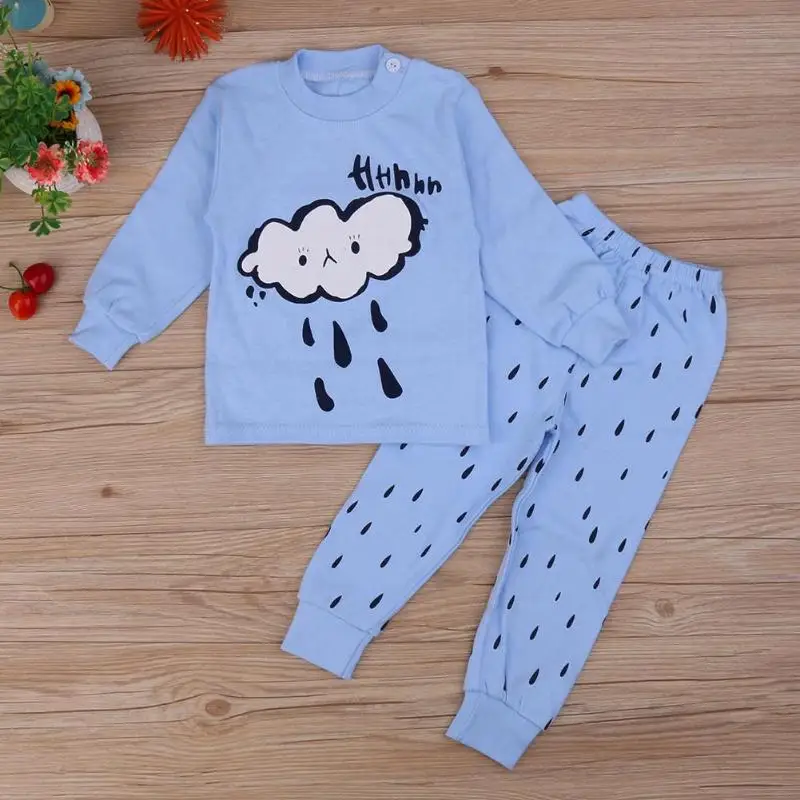 

Cloud Cartoon Print Sleepwear 2pcs Sets Pajamas Boy Girl Long Sleeve T-shirt+Pants Spring Autumn Nightwear Baby Kid Clothes Cute