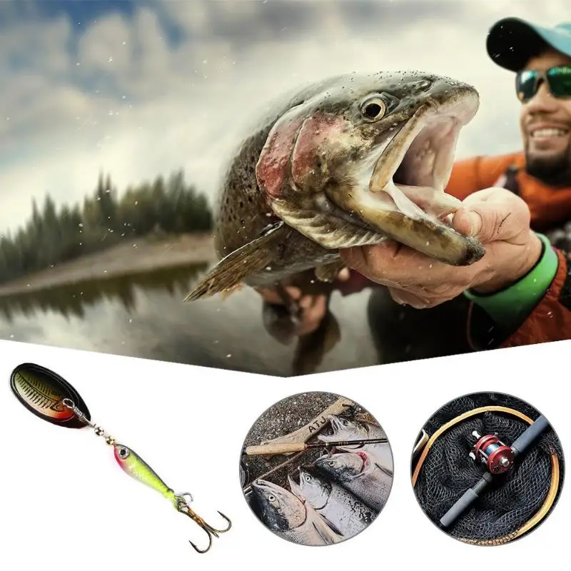 rotating Spinner Bait Sequin Fish Shape Fishing Lure Bionic Artificial Bait Metal Spoon with Treble Hook