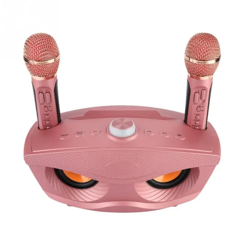 Karaoke Home System Wireless Bluetooth Speaker Machine Home 2 Karaoke Mircophones FM Radio Rose Gold Support TF Card and U Disk