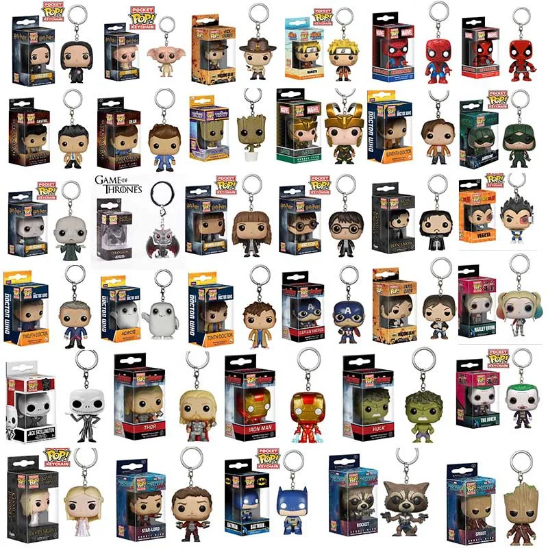 

New Arrival FUNKO POP Pocket Toy Keychain Marvel Iron Man Game of Thrones Daenerys Harry Potter Collectible Key Ring Model Gifts