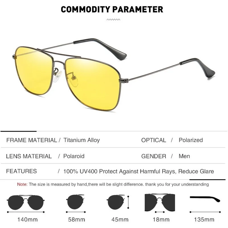 YOK'S винтажные квадратные поляризованные солнцезащитные очки ночного видения, Мужская металлическая оправа, UV400 покрытие, антибликовые очки для вождения, очки HN1216