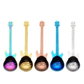 

5 Pcs Guitar Coffee Teaspoons Spoon, Musical Demitasse Spoon Stainless Steel Colorful Dessert Spoon Cute Kitchen Utensil for C