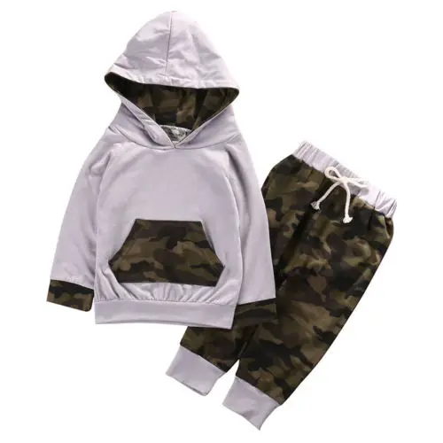  2 Pcs Baby Camouflage Clothing Set Babies Boy Girl Hooded Clothes Sets Infant Boys Hoodie Tops+Pant