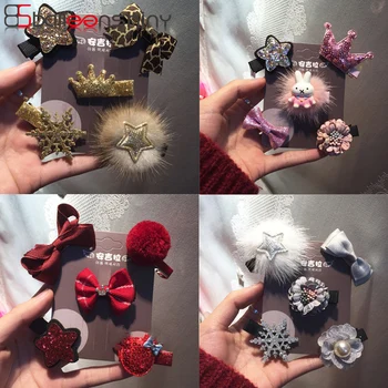 

BalleenShiny 5PCS Glitter Sequin Bows Hairpins Set Infant Baby Girls Cute Princess Flower Star Hair Clips Child Kids Accessories