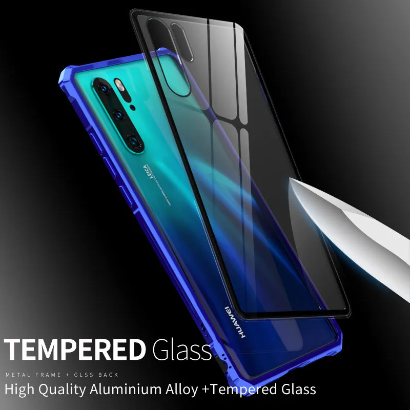 Huawei P 30 Lite P30Pro металлический бампер рамка с закаленного Стекло для задней крышки, Твердый Чехол для huawei P 30 Pro P30 крышка