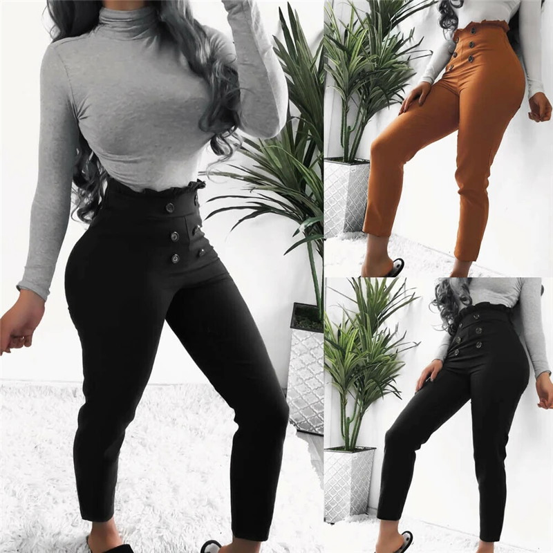 

Women Lady Lantern Pants High Waist Loose Pencil Ninth Pants Casual Trouser