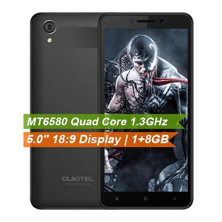 

Oukitel C10 Android 8.1 5.0 inch 18:9 Display Mobile phone 1GB+8GB MTK6580 Quad Core 2000mAh Dual SIM Unlock 3G Smartphone