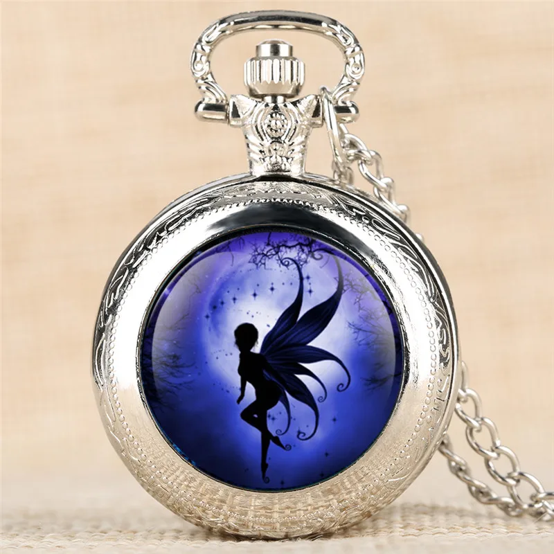 Watch Chain Elegant Women s Pocket Watch Fairy Angels on Moon Pocket Watches Charm Jewelry Necklace 4