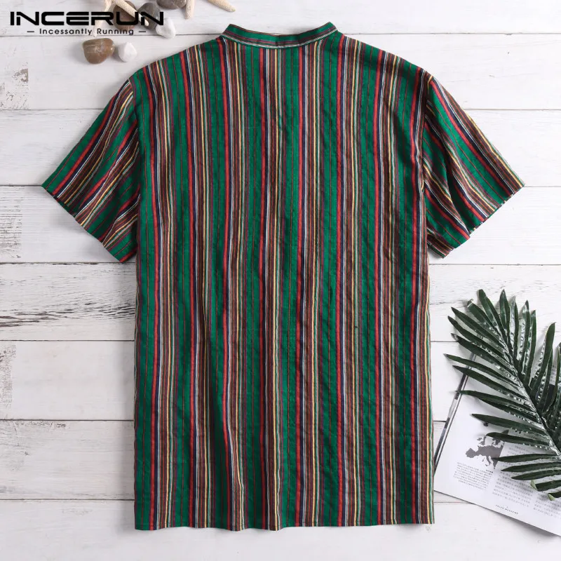 العرقية الذكور قمم الرجال عارضة قمصان قصيرة الأكمام طاقم الرقبة فضفاض الوقوف الياقة الافندي عطلة Camisa الغمد قميص نيبال