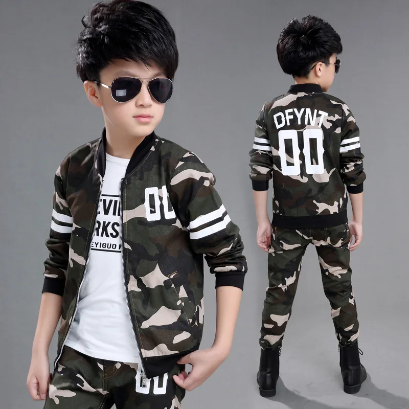 

2018 New Spring Fall Little Boys Fashion Camouflage Clothing Set Baby Kid Military Uniform Clothes Children's Sport Suit 2 Pcs