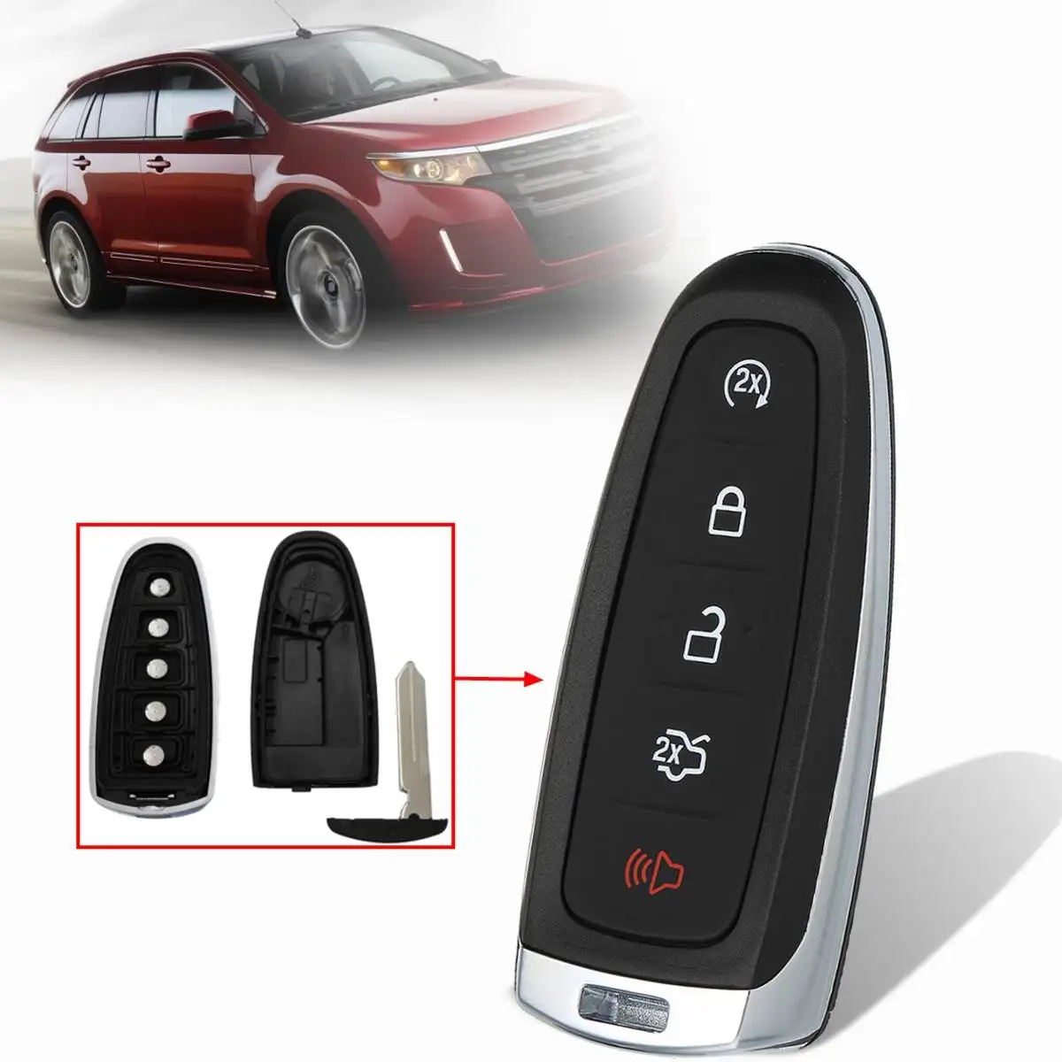 

5 Buttons Lock Unlock Trunk Start Panic Remote Key Fob Case Shell For Ford Edge Explorer Escape Flex MKS MKT 2011 2012 2013 2014