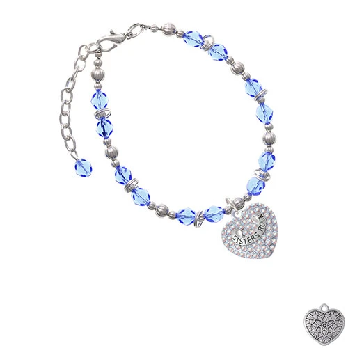 Silvertone сестры Рок на Crystal AB светящееся сердце браслет с голубыми бусинами |