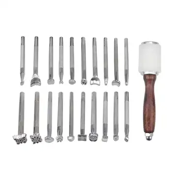 

21 Pcs Leather Working Tools Saddle Making Tools Diy Leather Craft Stamps Set Wooden Nylon Hammer Leather Craft Set