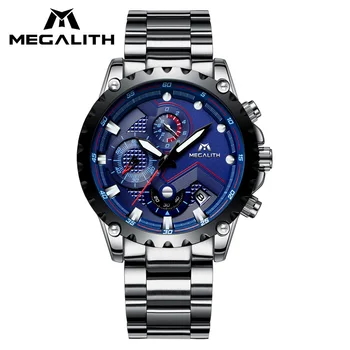 

MEGALITH Luxury Brand Watches Waterproof Military Sports Watch Stainless Steel Strap Chronograph Date Analogue Watch Mens Reloj