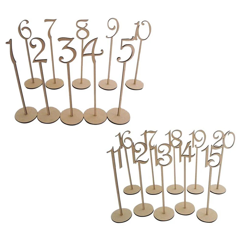 

1 To 20 Wooden Table Numbers With Holder Base For Wedding Party Decoration Pack Of 20