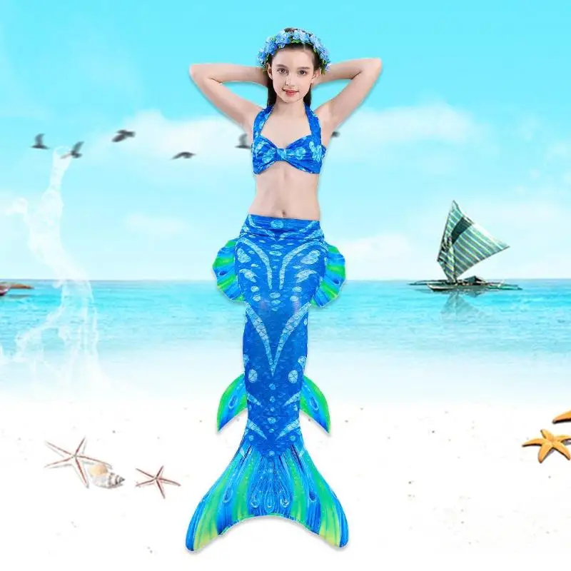 

4pcs Girls Fish Tails Bikini Set Kids Princess Swimwear Flower Headwear