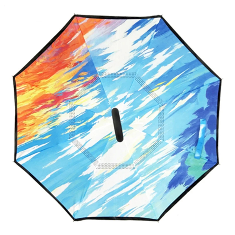Fancytime Car Fold Reverse Umbrella Women Rain Double Layer Umbrella Inverted Windscreen Rain Car Umbrella For Women Men