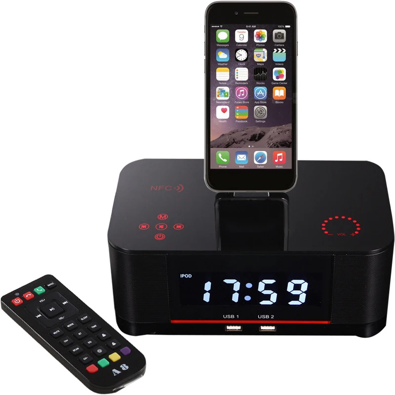 

Touch Alarm Charger Dock Station Stereo Wireless Bluetooth Speaker with NFC FM Radio
