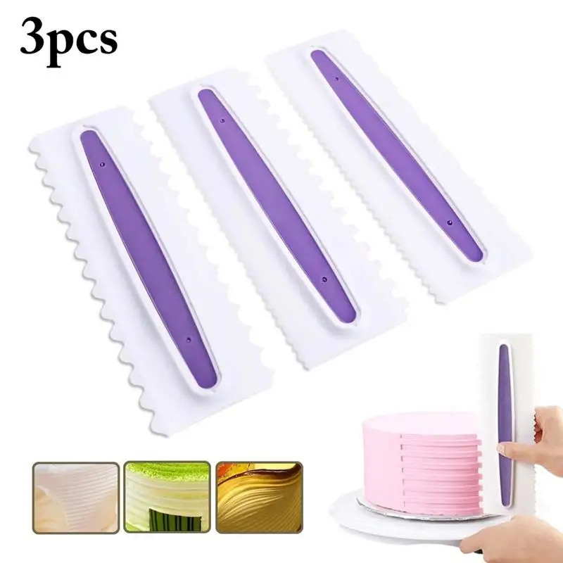  3PCS Cake Scraper Baking Pastry Tools Icing Comb Set Plastic Fondant Spatulas Cake Scraper Baking C