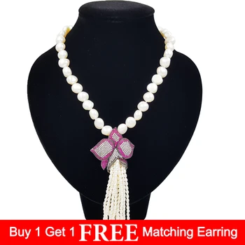

LiiJi Unique Natural Baroque Freshwater Pearl 10-11mm Crystal Flower Pendant Tiny Pearl Tassels Nice Gift for Women 45cm/18''