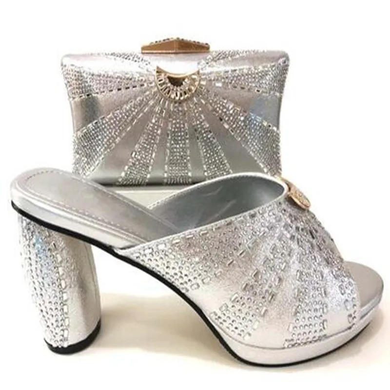 

Italian Shoes and Bag Sets SILVER Color Matching Shoes and Bags Italy High Quality African Wedding Shoe and Bag