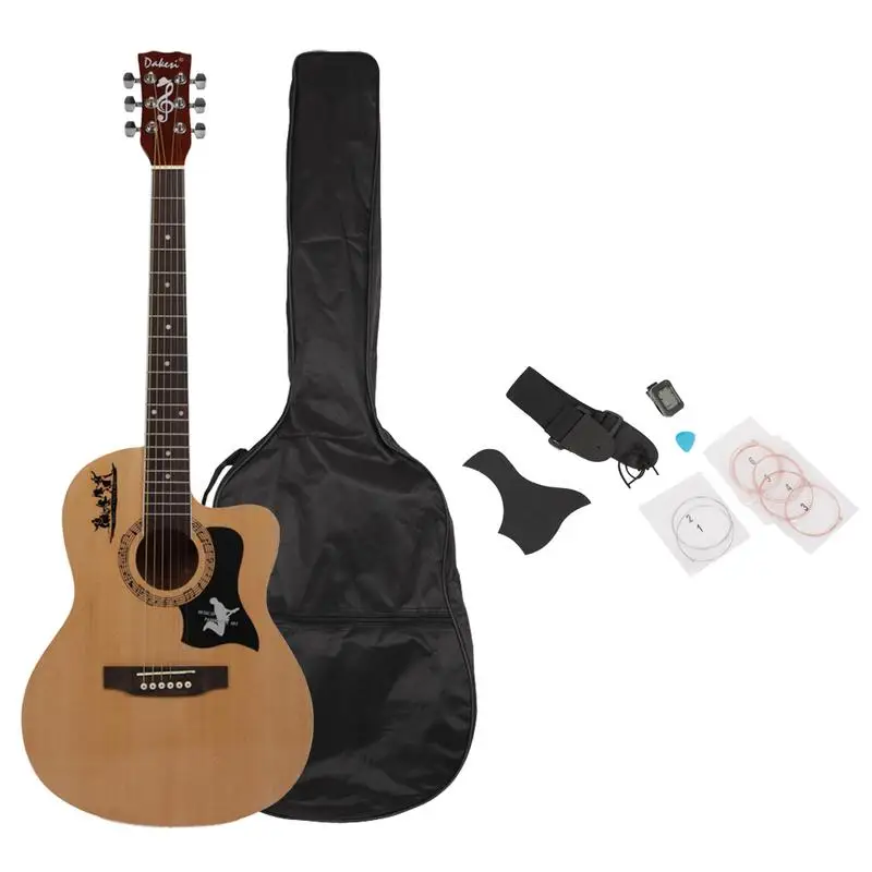 

38 Inch Acoustic Guitar Kit Beginners Practice Guitar with Bag & Strap & Guitar Pick & LCD Mixer & Pickguard & Strings