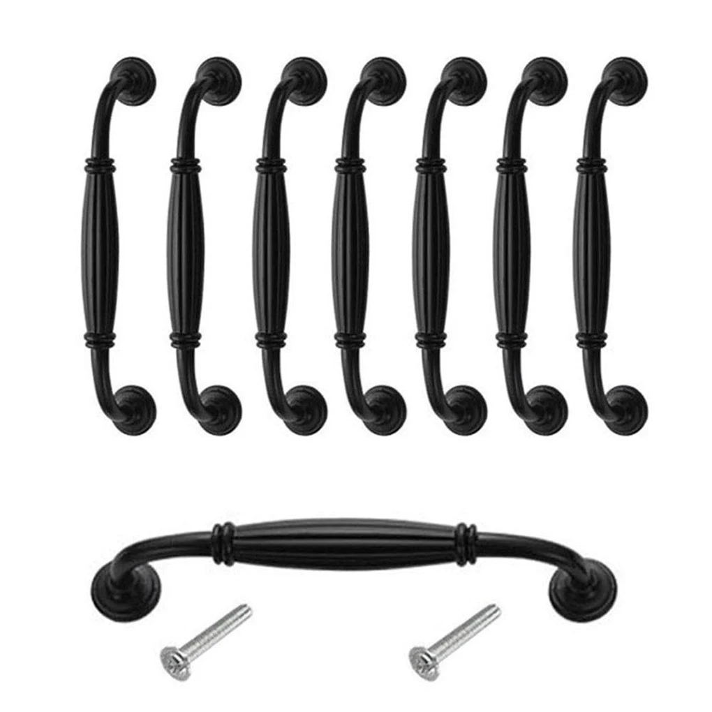

New 8pcs black 128mm hole center retro antique kitchen cabinet door cabinet drawer shell handle furniture