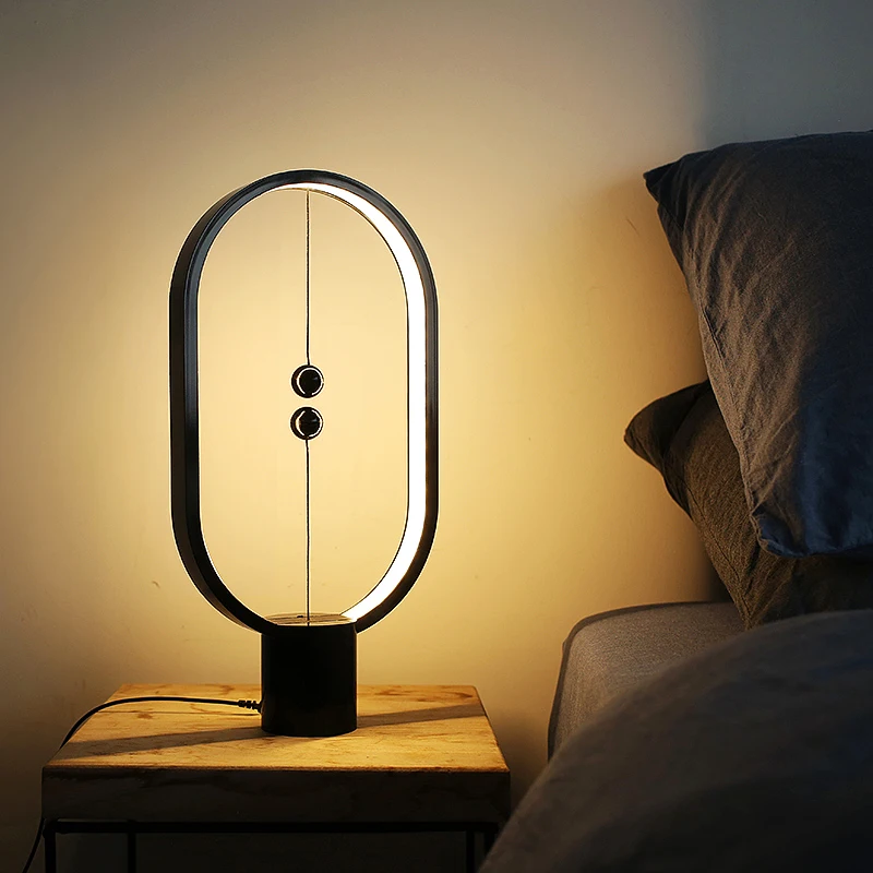 

Wood Table Lamp Smart Balance Lamp LED Night Light Ellipse USB Magnetic Switch USB Powered LED Lamp For Decoration Reading