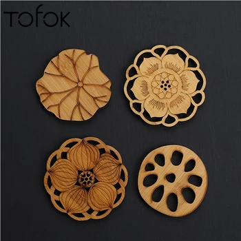 

Tofok Water Lily Lotus Drink Coasters Wooden Round Cup Tea Coffee Mug Placemat Home Decoration Kitchen Accessories