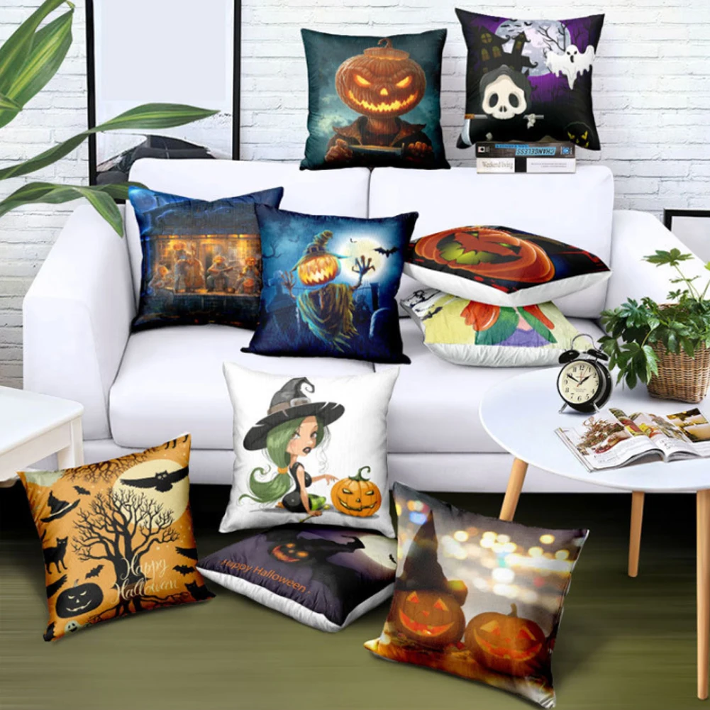 Halloween Pumpkin Square Cotton Linen Throw Pillow Case Cushion Cover